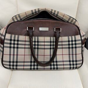 Burberry Vintage Checkered Duffel Bag in Brown and Cream